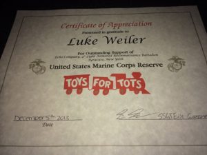 Toys for Tots Certificate